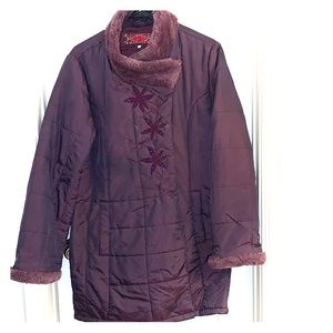 Women’s faux fur jacket coat embroidered